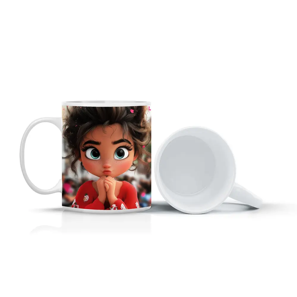 Cute Cartoon Girl Red Floral Outfit – Mugs