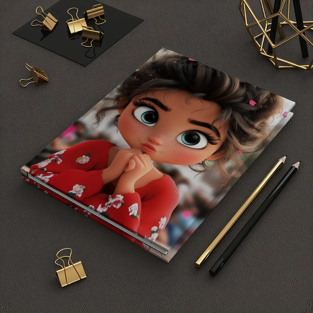Cute Cartoon Girl Red Floral Outfit – Notebooks