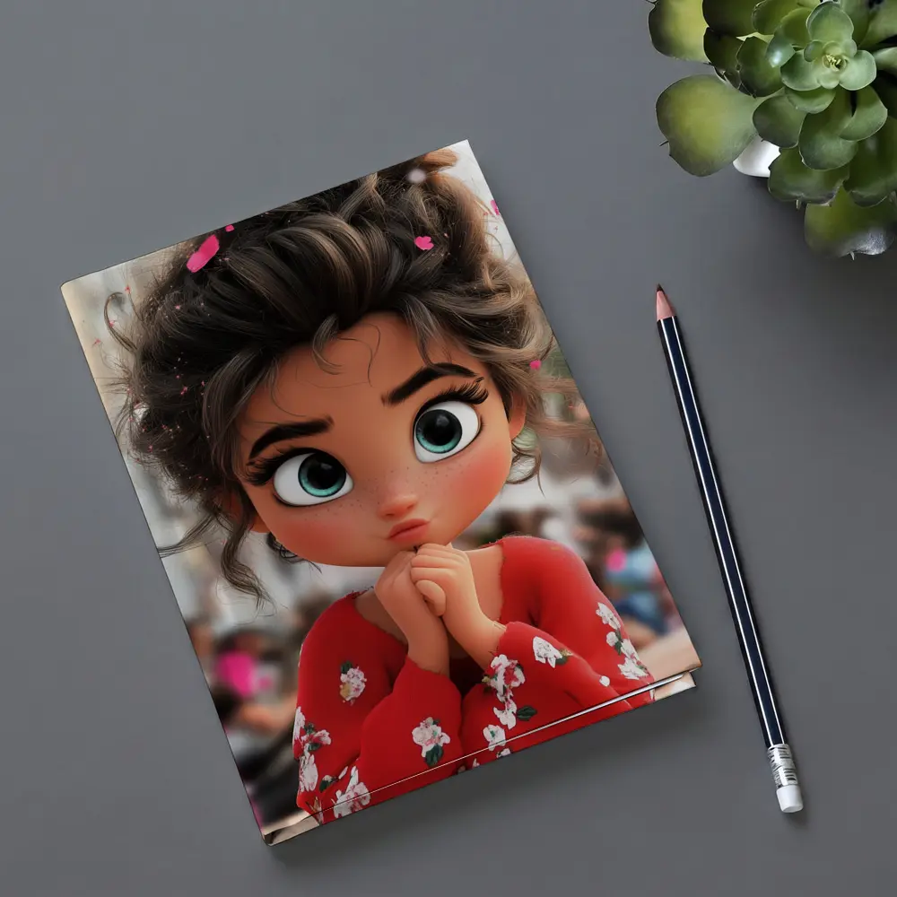 Cute Cartoon Girl Red Floral Outfit – Notebooks