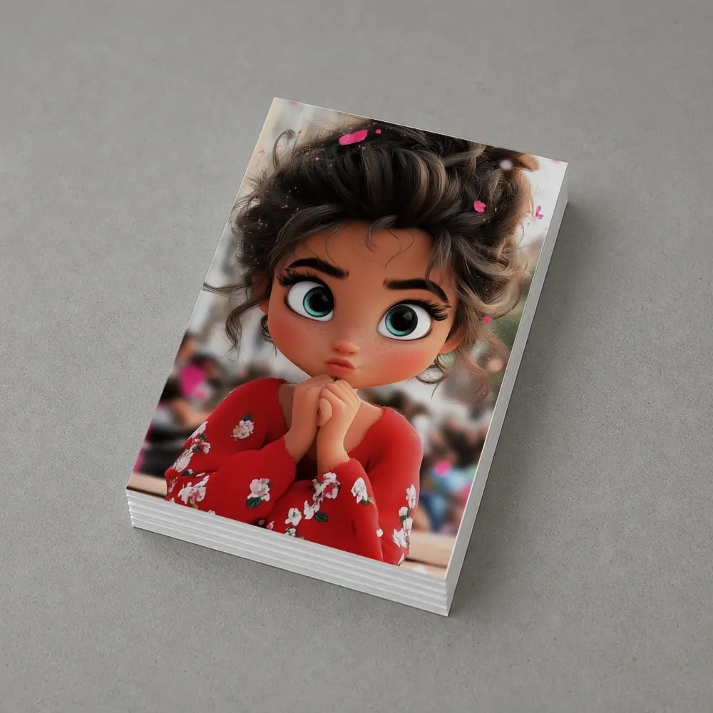 Cute Cartoon Girl Red Floral Outfit – Postcards