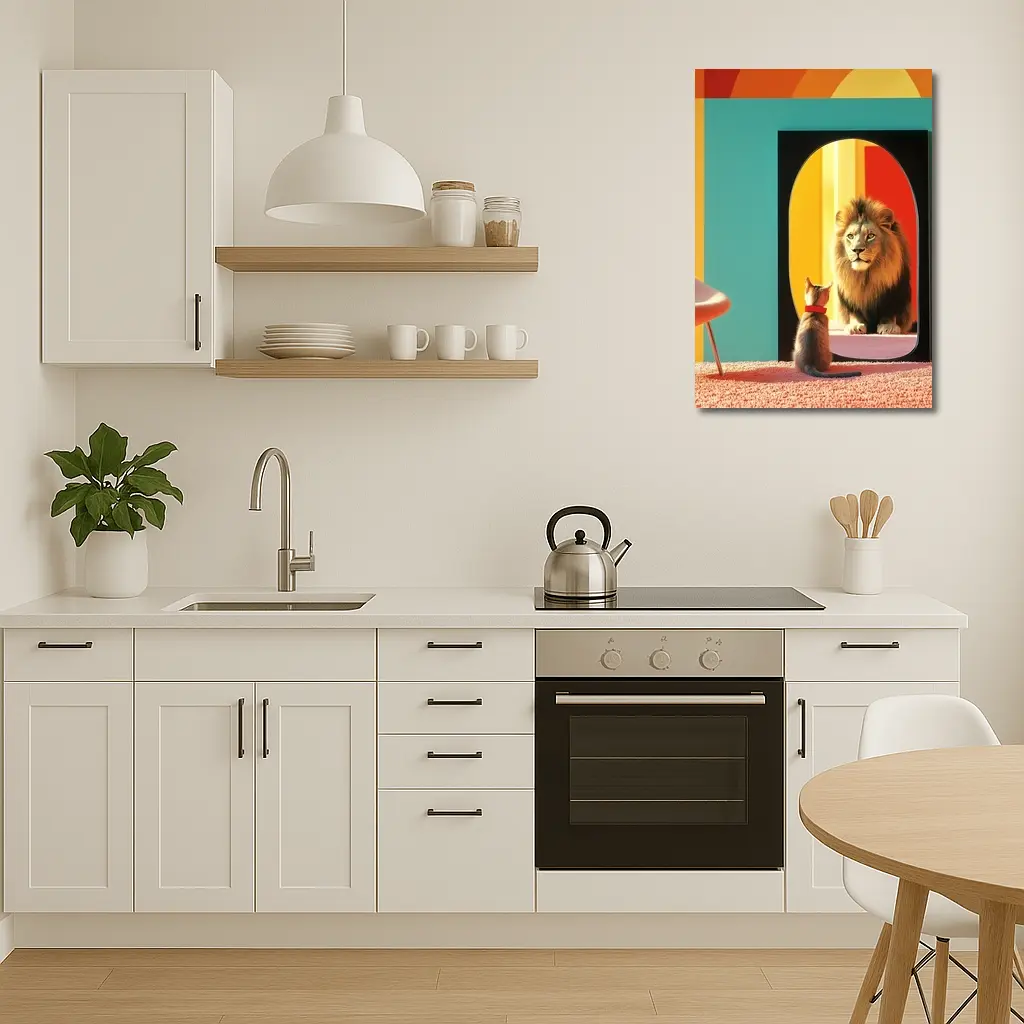 Cat Facing Lion Mirror Colorful Interior – Wall Art