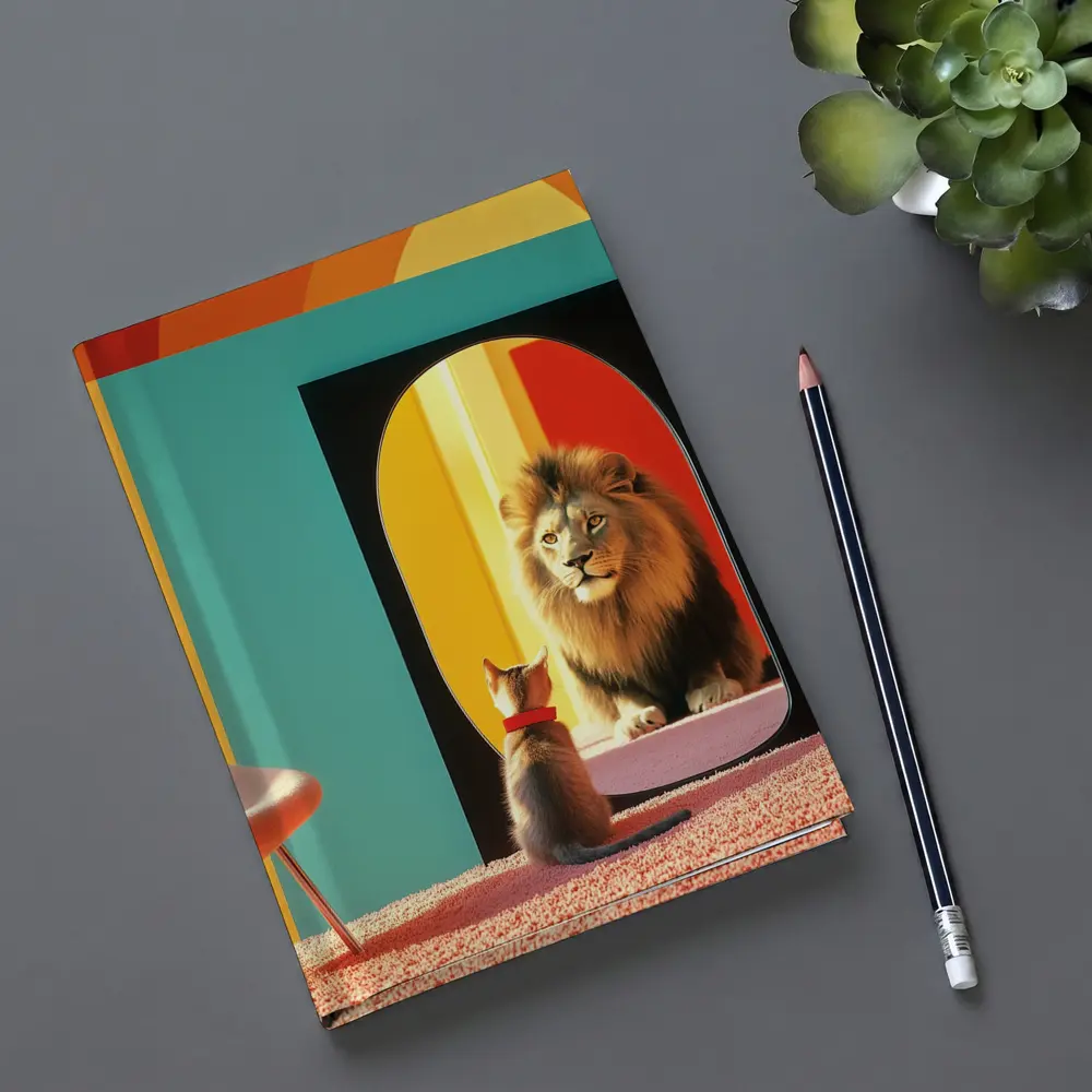Cat Facing Lion Mirror Colorful Interior – Notebooks