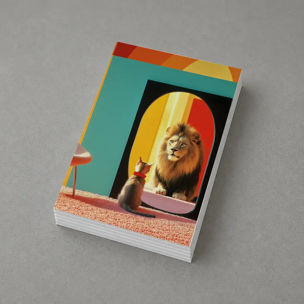 Cat Facing Lion Mirror Colorful Interior – Postcards