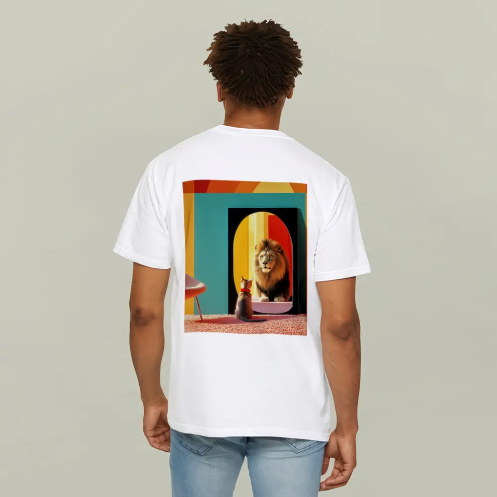 Cat Facing Lion Mirror Colorful Interior – T-Shirts