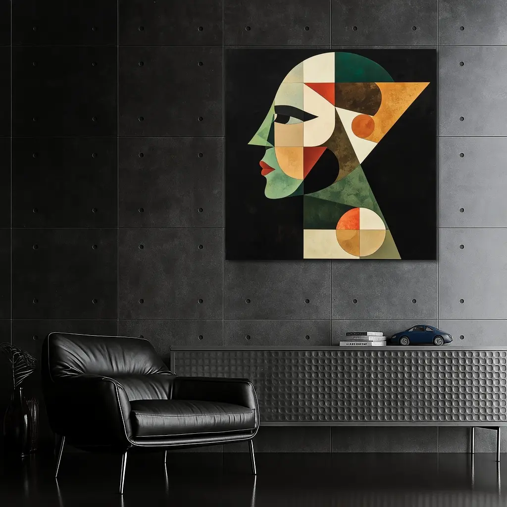 Geometric Cubist Woman Face Abstract Art – Wall Art