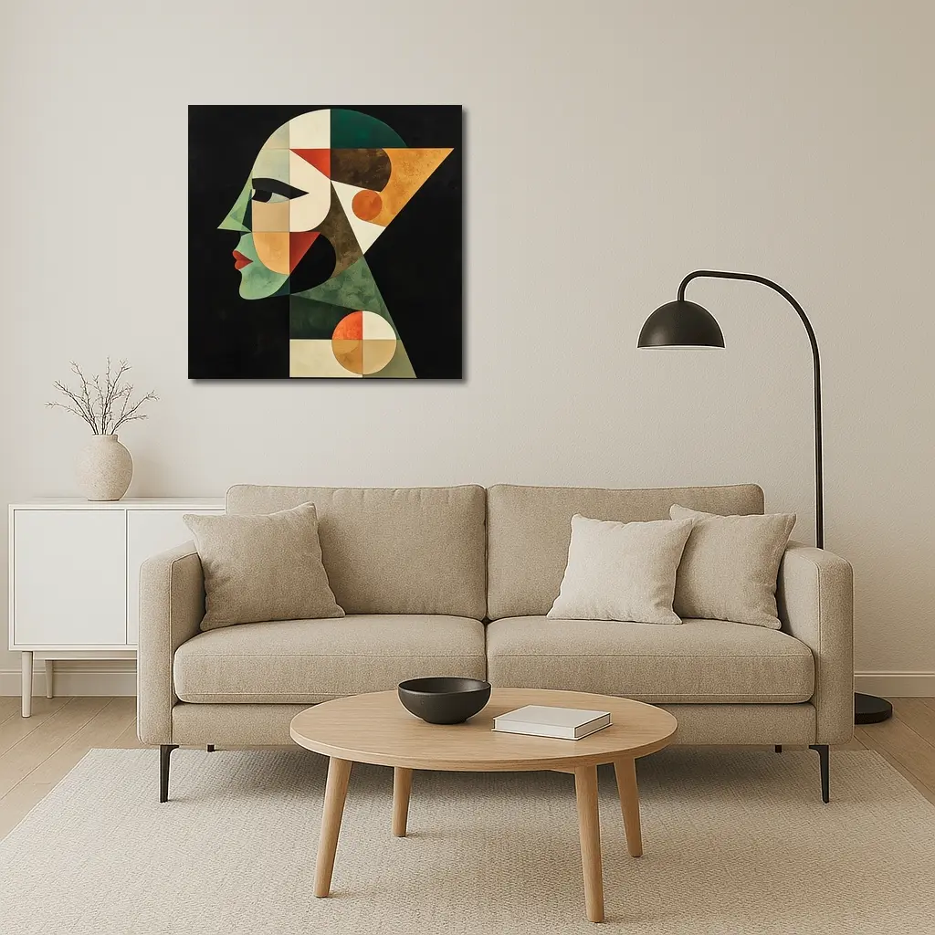 Geometric Cubist Woman Face Abstract Art – Wall Art