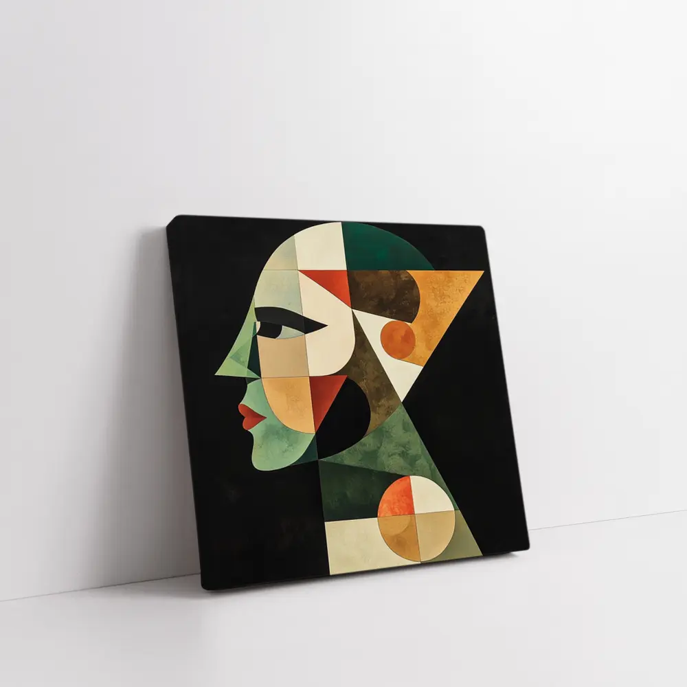 Geometric Cubist Woman Face Abstract Art – Wall Art