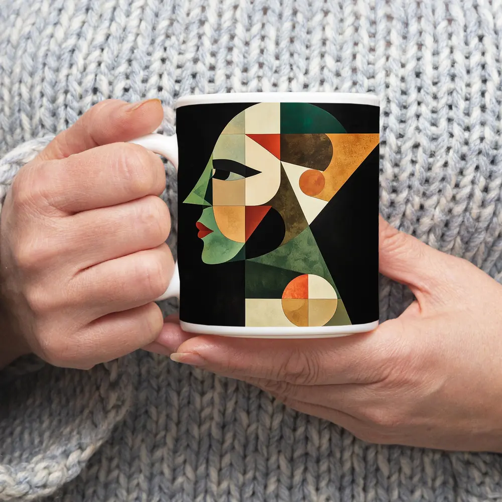 Geometric Cubist Woman Face Abstract Art – Mugs