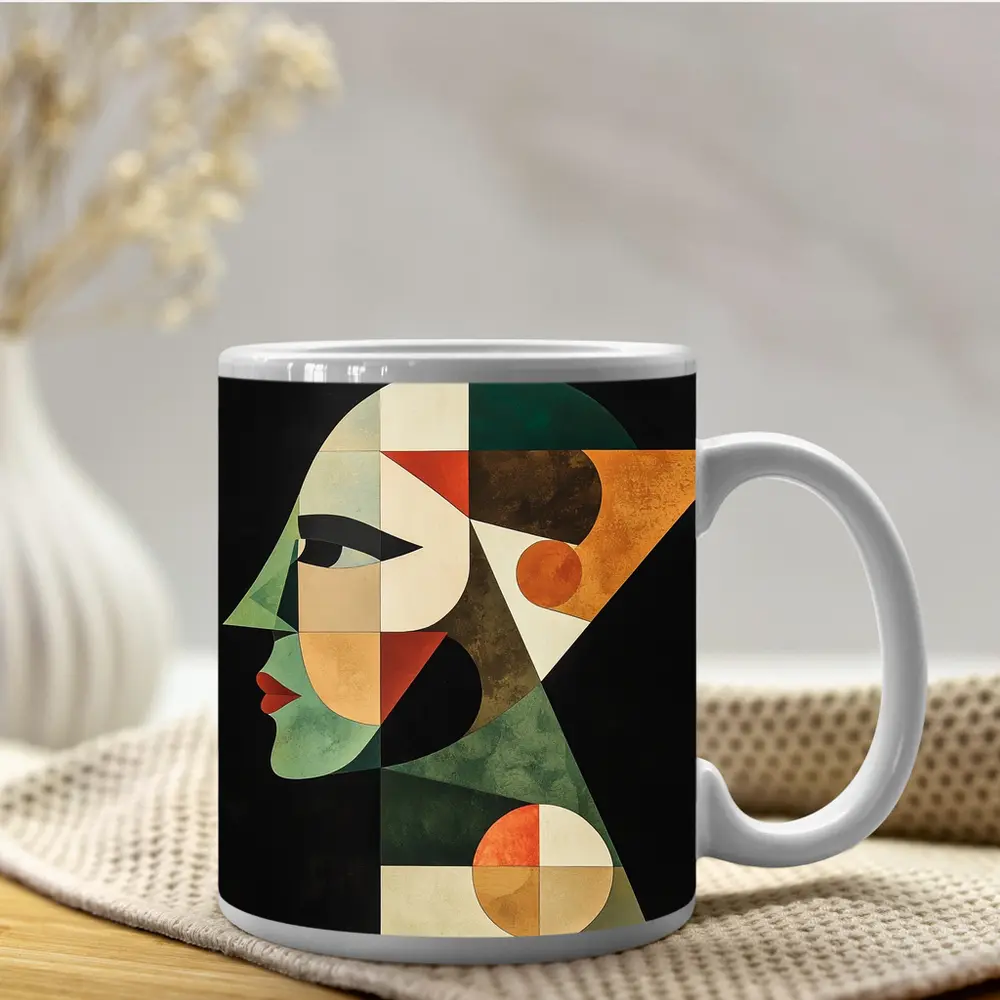Geometric Cubist Woman Face Abstract Art – Mugs