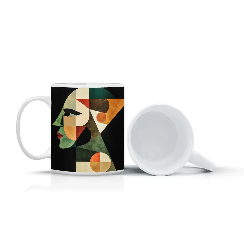 Geometric Cubist Woman Face Abstract Art – Mugs