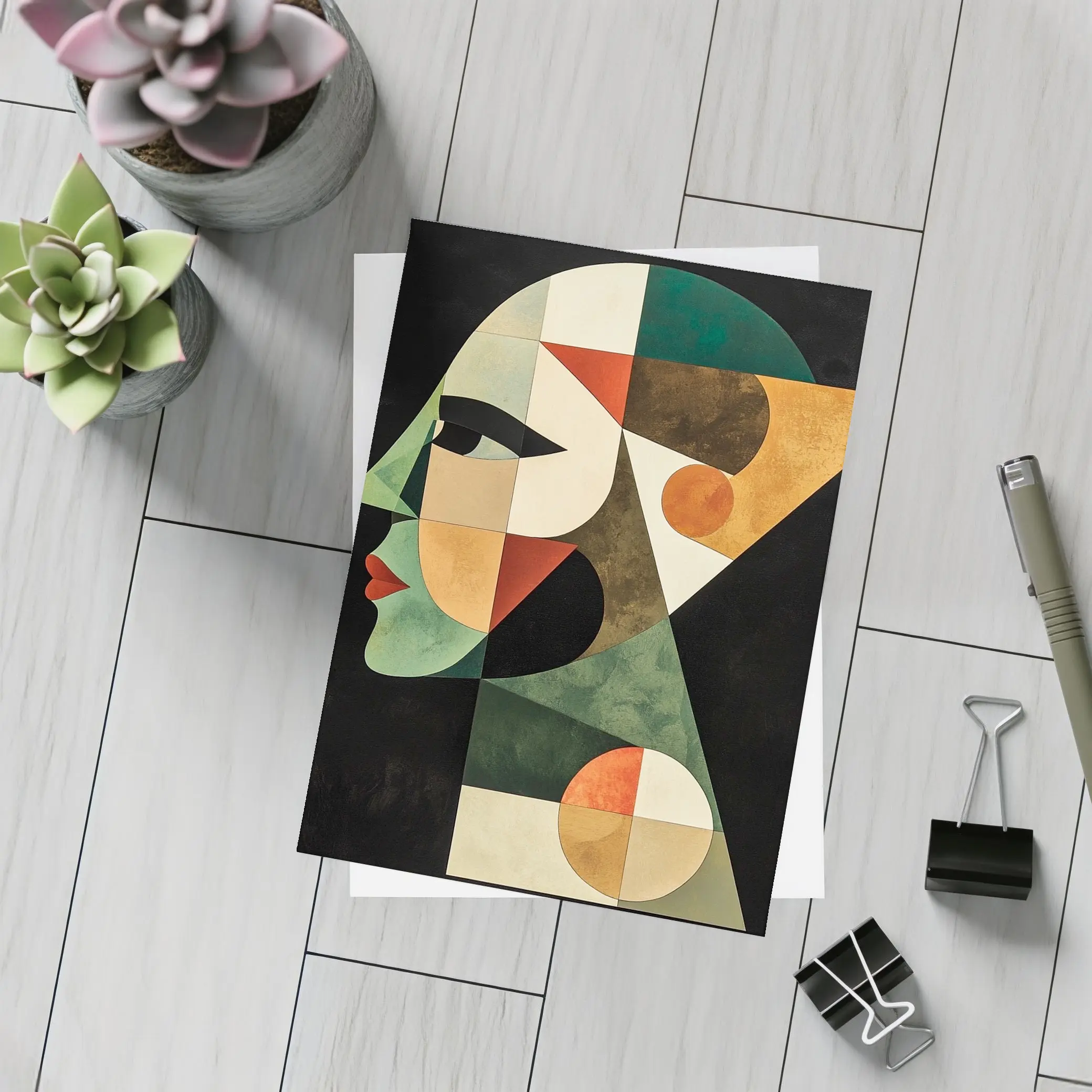 Geometric Cubist Woman Face Abstract Art – Postcards