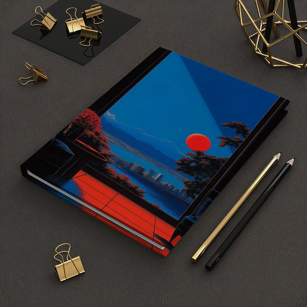 Red Moon City View Through Dark Window – Notebooks