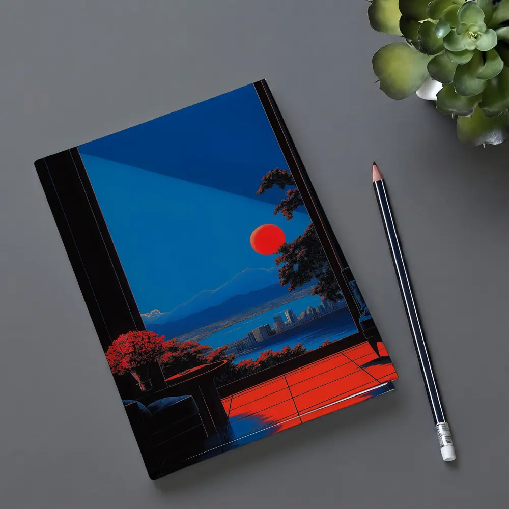 Red Moon City View Through Dark Window – Notebooks