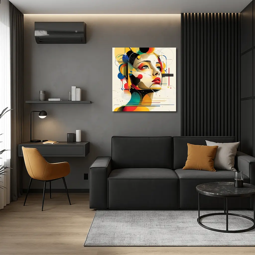 Abstract Woman Face Geometric Bauhaus Art – Wall Art