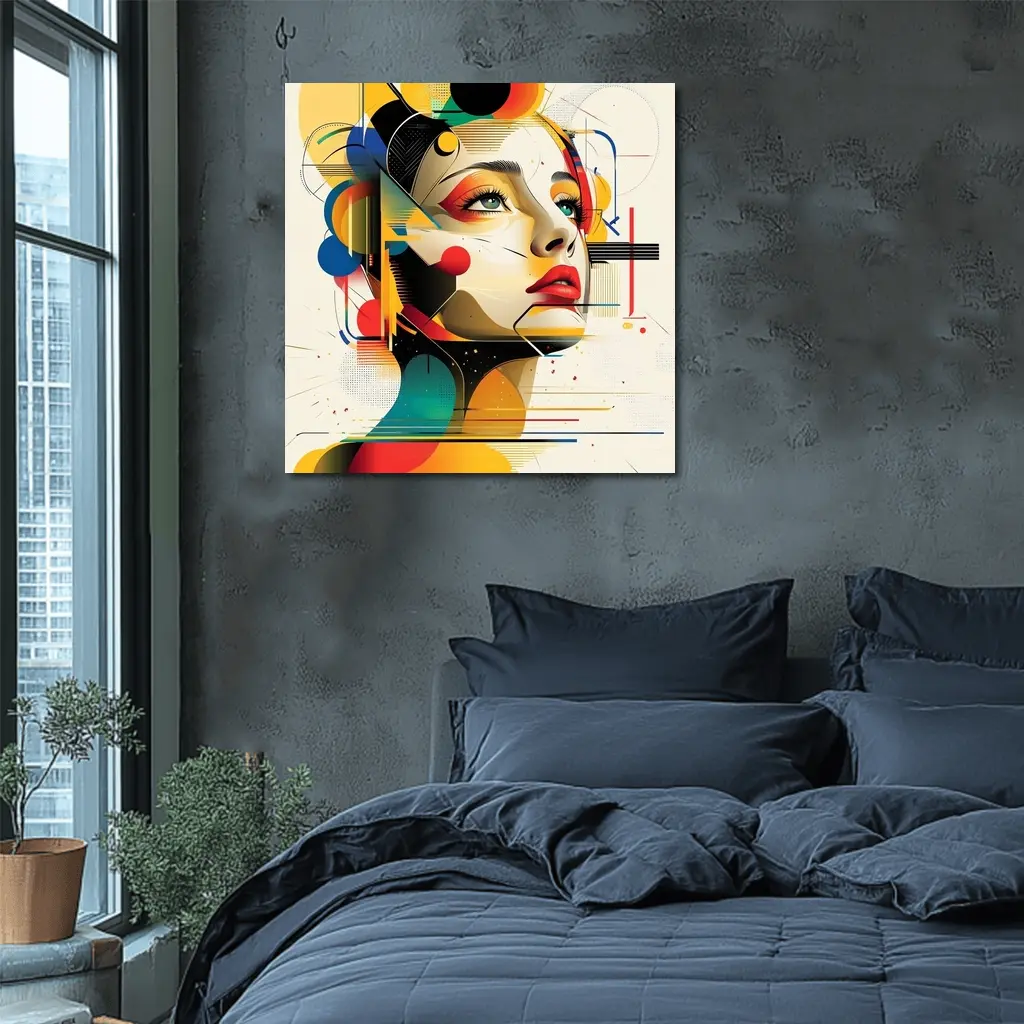Abstract Woman Face Geometric Bauhaus Art – Wall Art