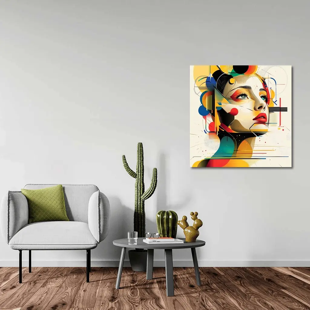 Abstract Woman Face Geometric Bauhaus Art – Wall Art