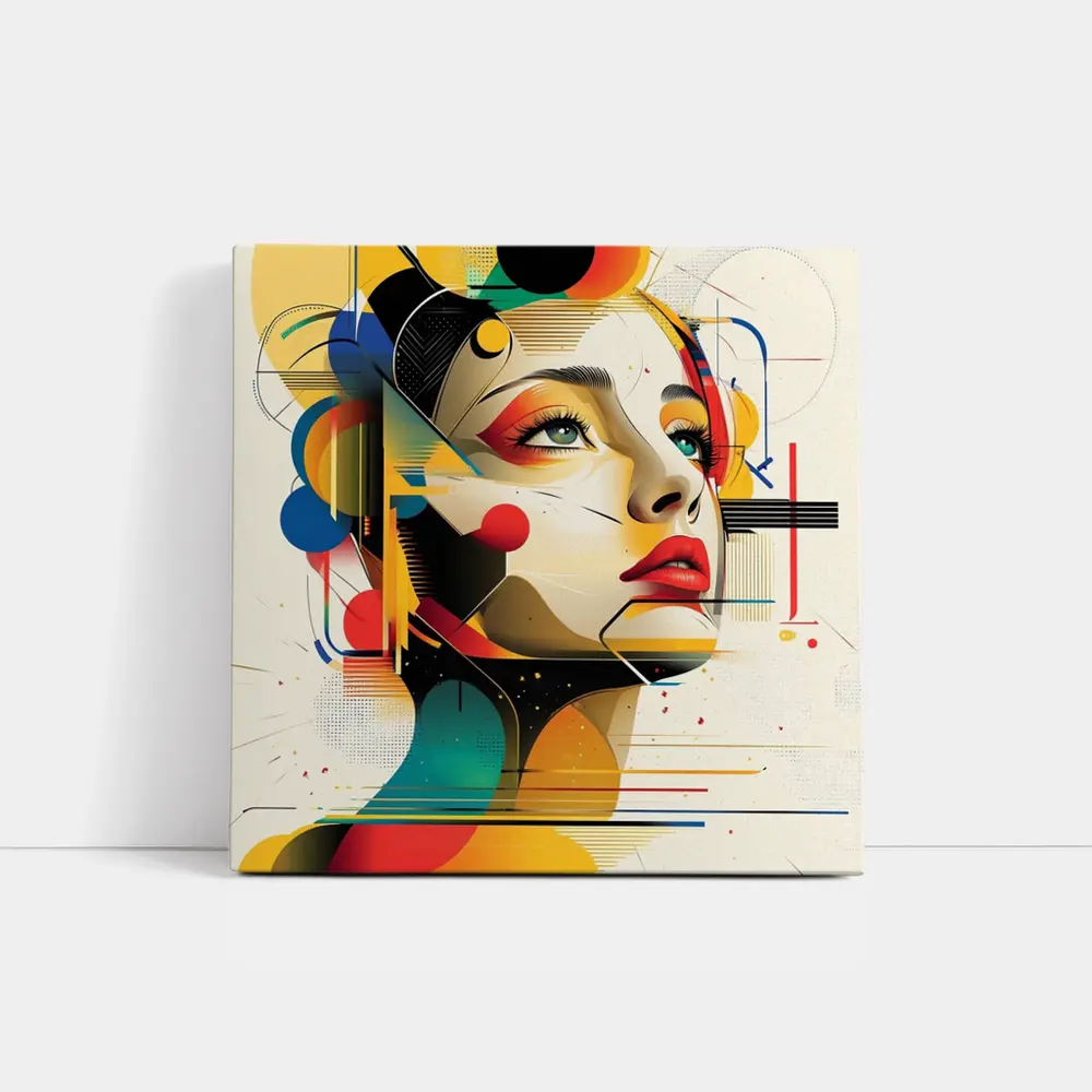 Abstract Woman Face Geometric Bauhaus Art – Wall Art