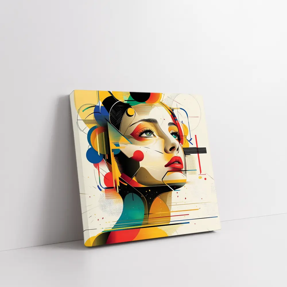 Abstract Woman Face Geometric Bauhaus Art – Wall Art