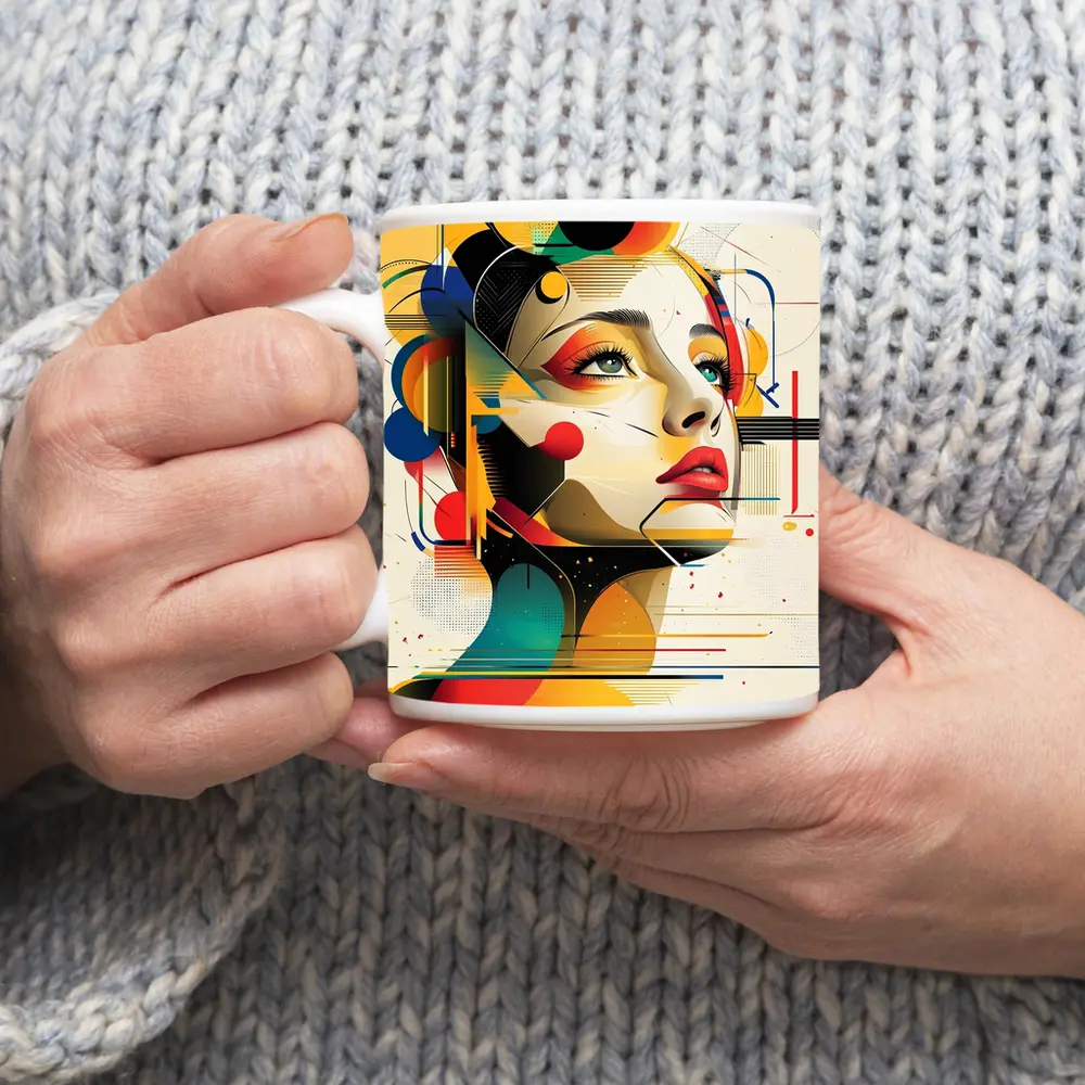 Abstract Woman Face Geometric Bauhaus Art – Mugs
