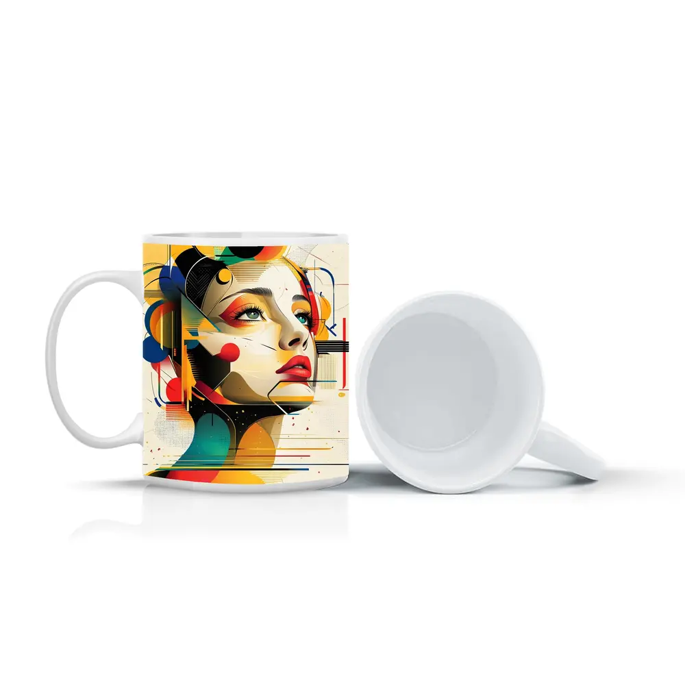 Abstract Woman Face Geometric Bauhaus Art – Mugs
