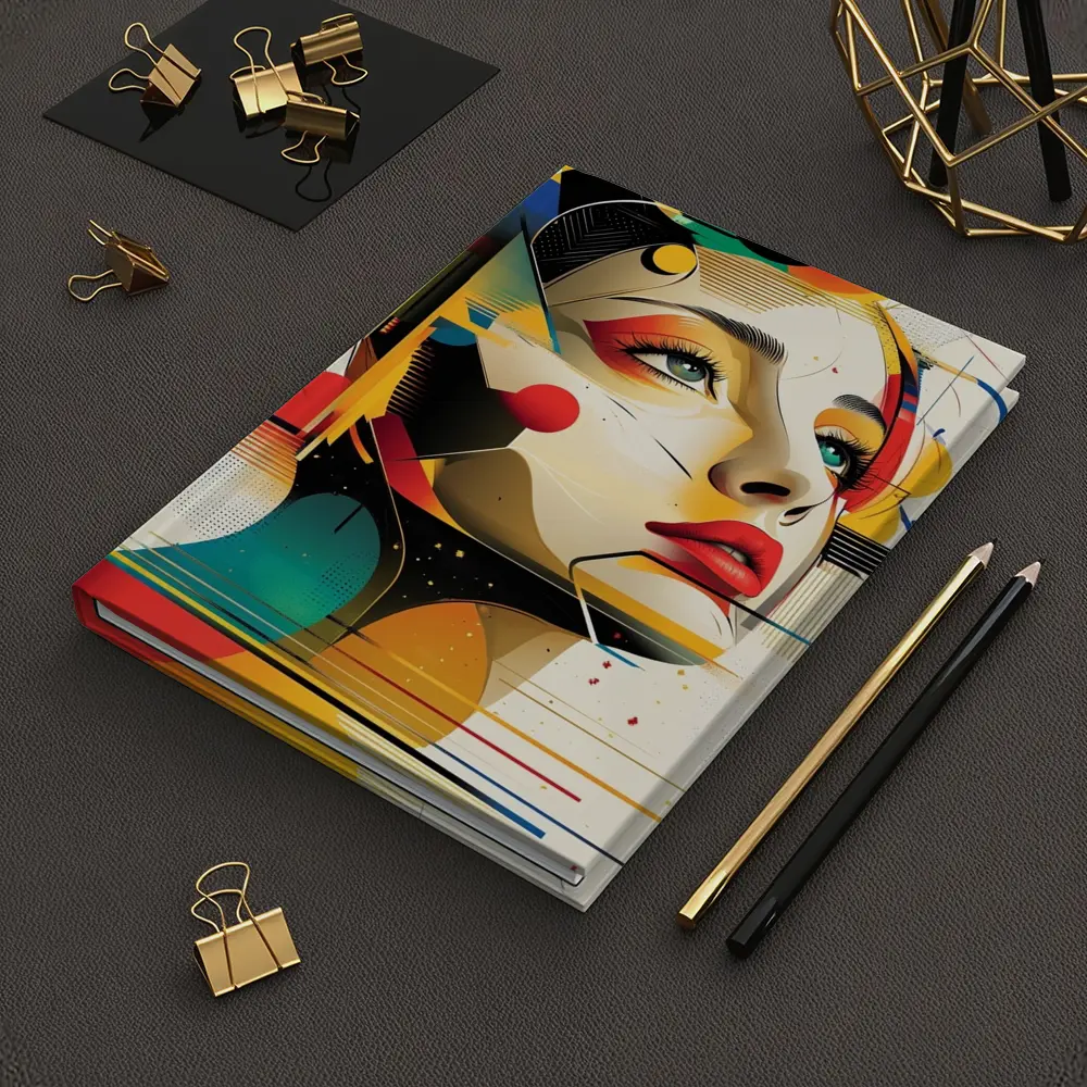 Abstract Woman Face Geometric Bauhaus Art – Notebooks