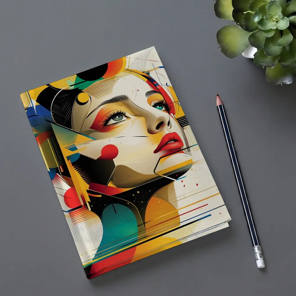 Abstract Woman Face Geometric Bauhaus Art – Notebooks