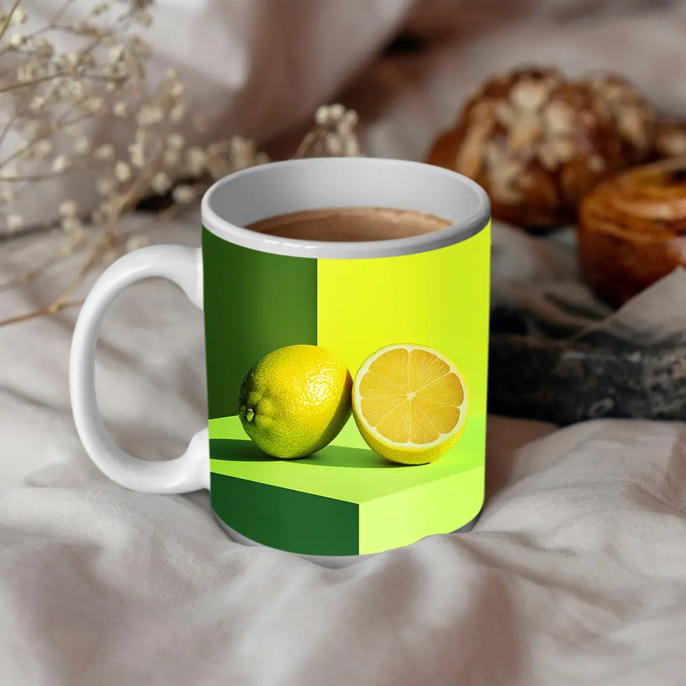 Fresh Lemon Halved On Green Background – Mugs