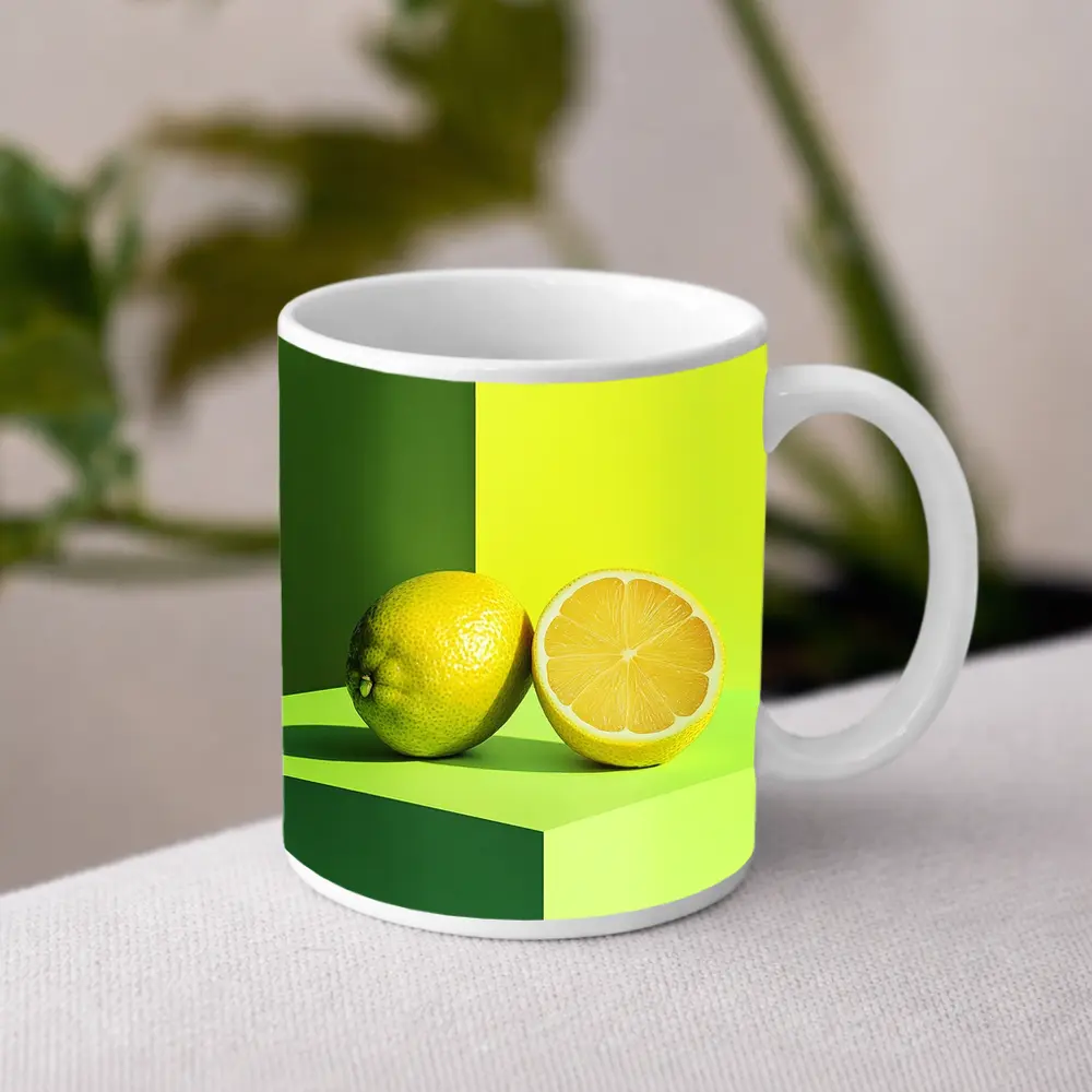 Fresh Lemon Halved On Green Background – Mugs