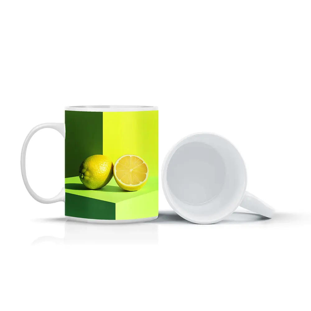Fresh Lemon Halved On Green Background – Mugs