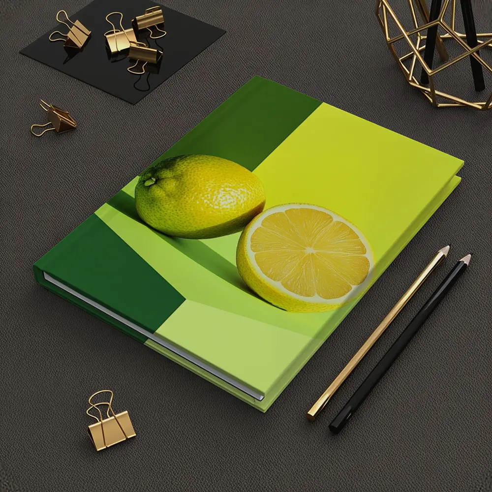 Fresh Lemon Halved On Green Background – Notebooks