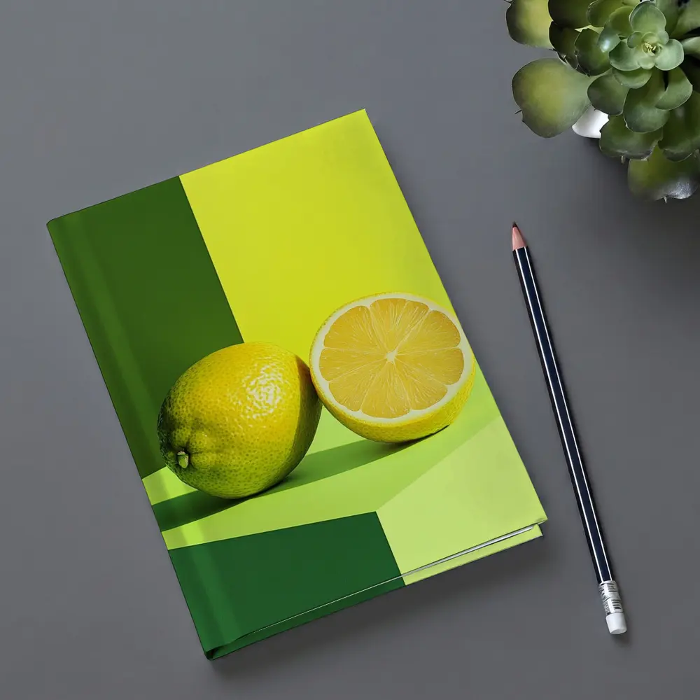 Fresh Lemon Halved On Green Background – Notebooks