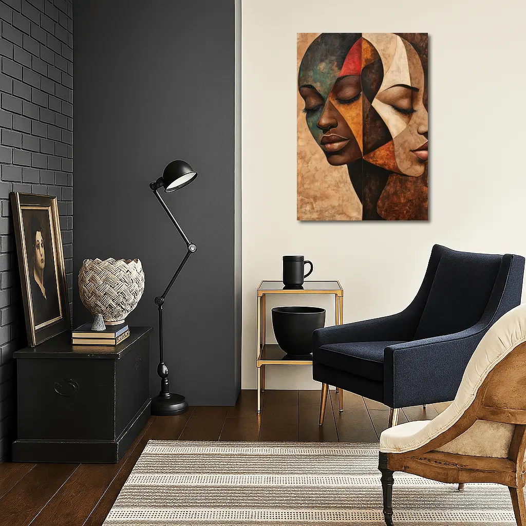 Two Women Faces Cubist Abstract Art – Wall Art