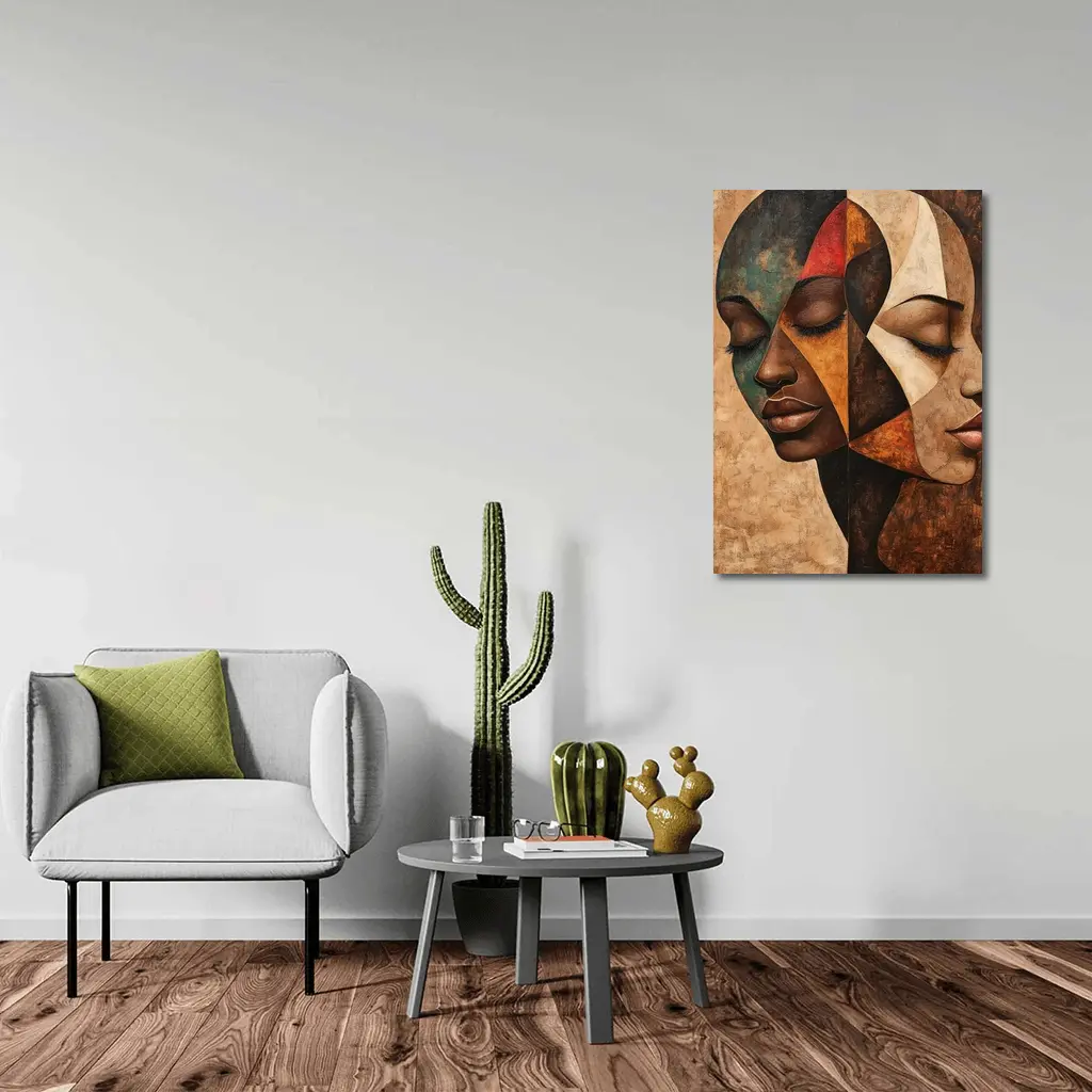 Two Women Faces Cubist Abstract Art – Wall Art