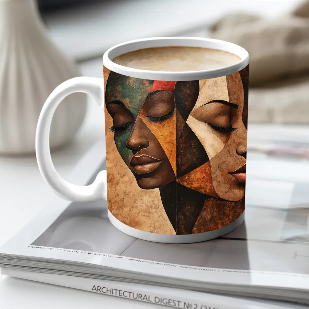 Two Women Faces Cubist Abstract Art – Mugs