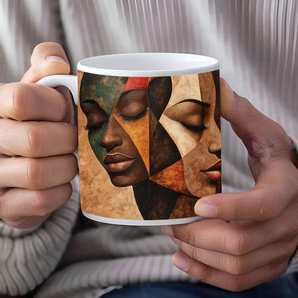Two Women Faces Cubist Abstract Art – Mugs