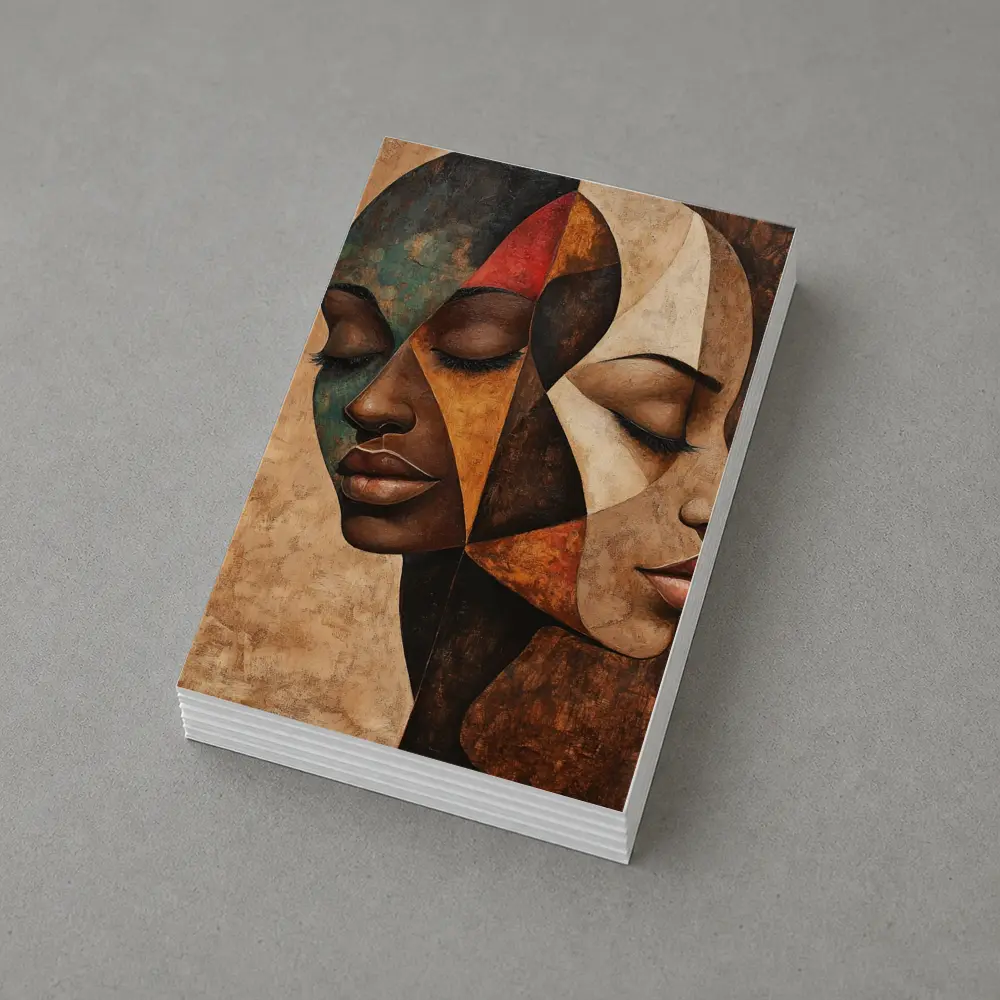 Two Women Faces Cubist Abstract Art – Postcards