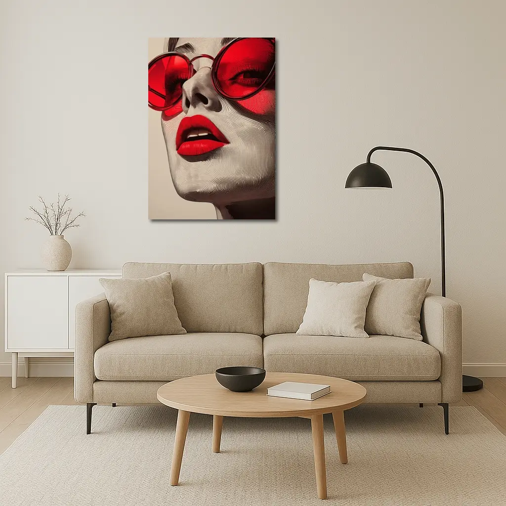 Woman Red Sunglasses Bold Lips Line Art – Wall Art
