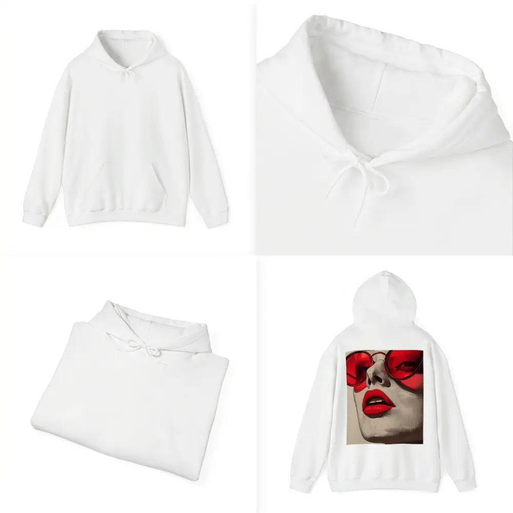 Woman Red Sunglasses Bold Lips Line Art – Hoodies
