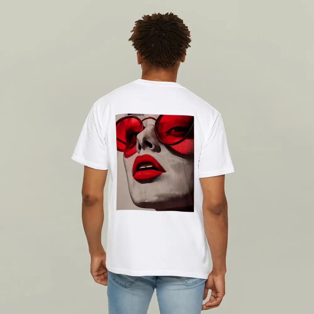 Woman Red Sunglasses Bold Lips Line Art – T-Shirts