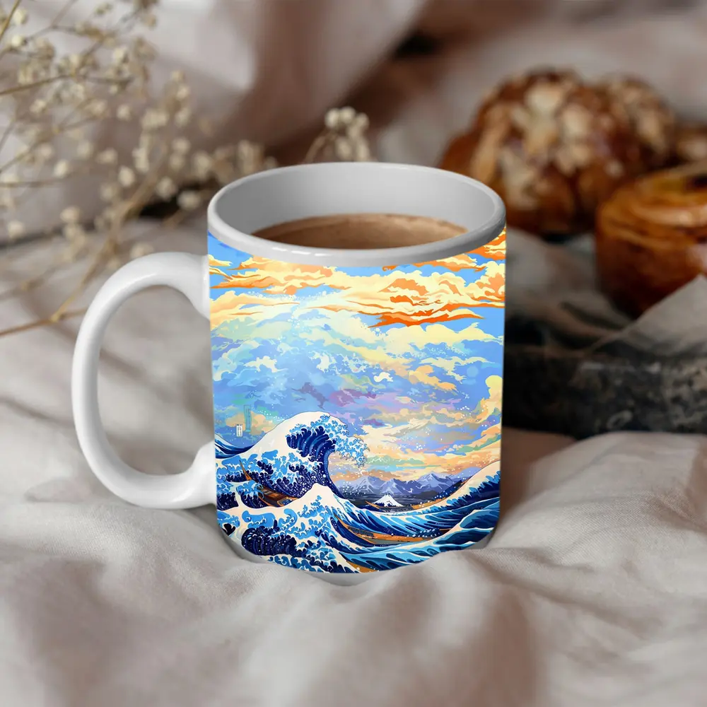 Great Wave Hokusai Style Ocean Sky Art – Mugs