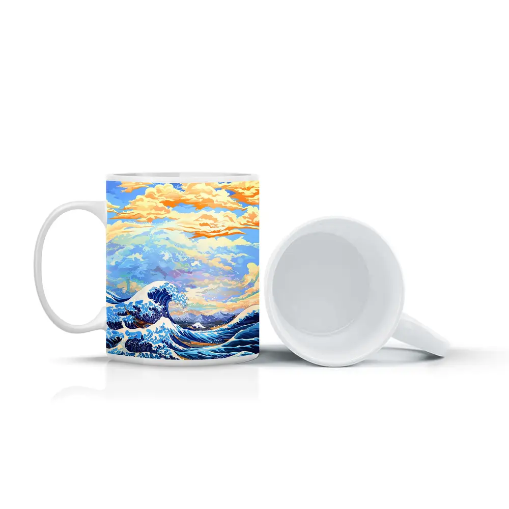 Great Wave Hokusai Style Ocean Sky Art – Mugs
