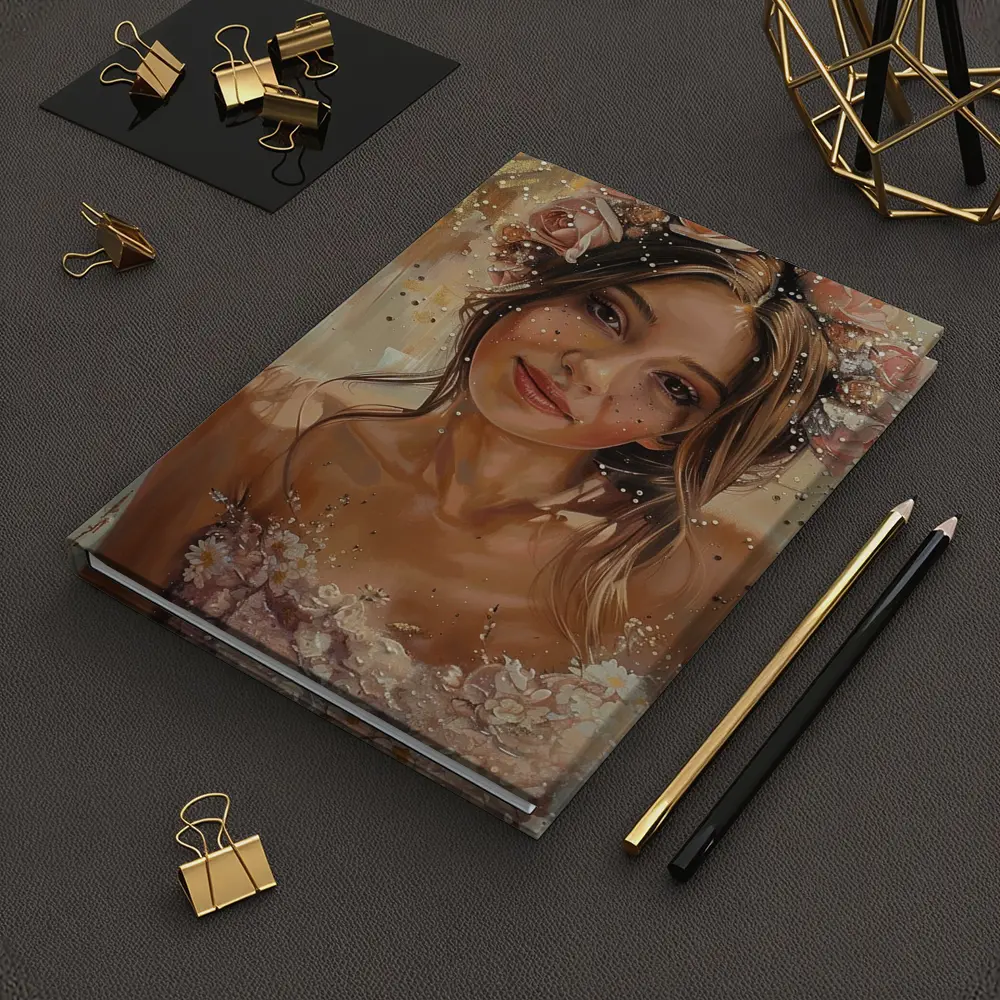 Young Woman Floral Crown Portrait Oil Painting – Notebooks