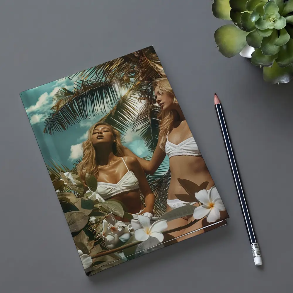 Two Women White Bikini Tropical Plumeria Flowers – Notebooks