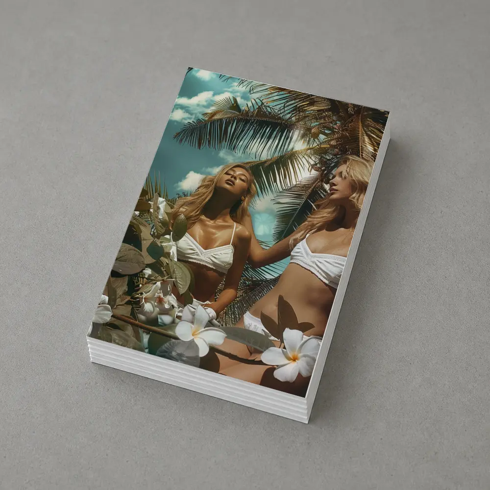 Two Women White Bikini Tropical Plumeria Flowers – Postcards