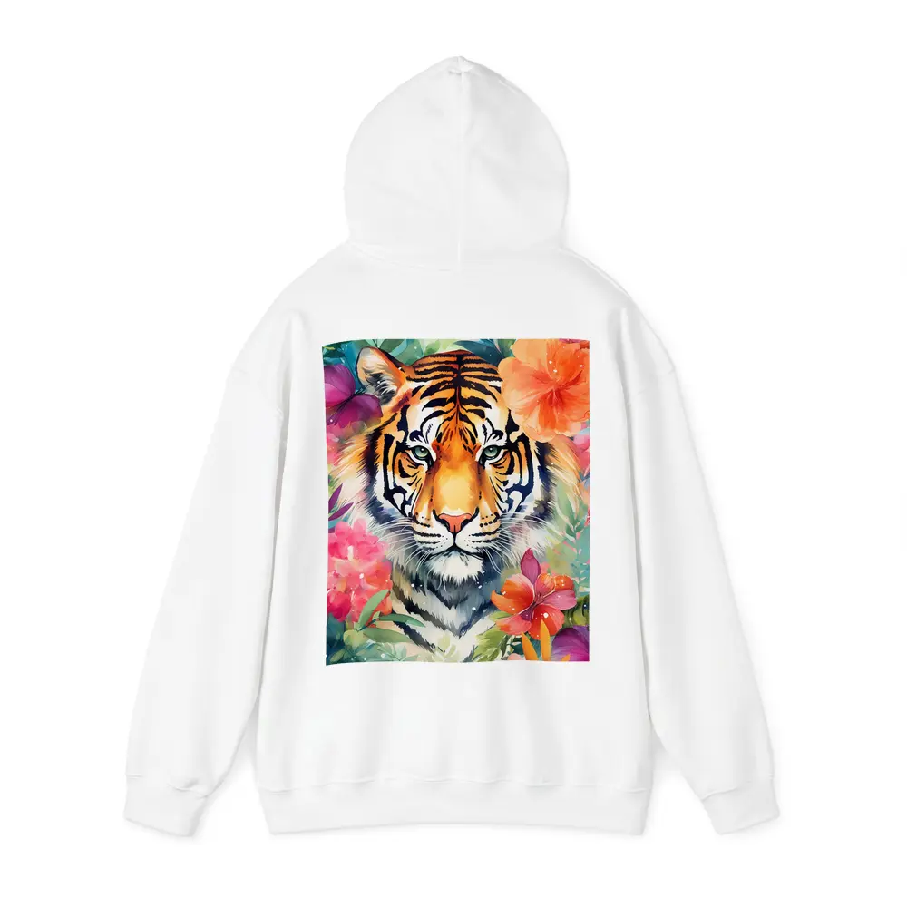 Tiger Portrait Watercolor Tropical Flowers Art – Hoodies