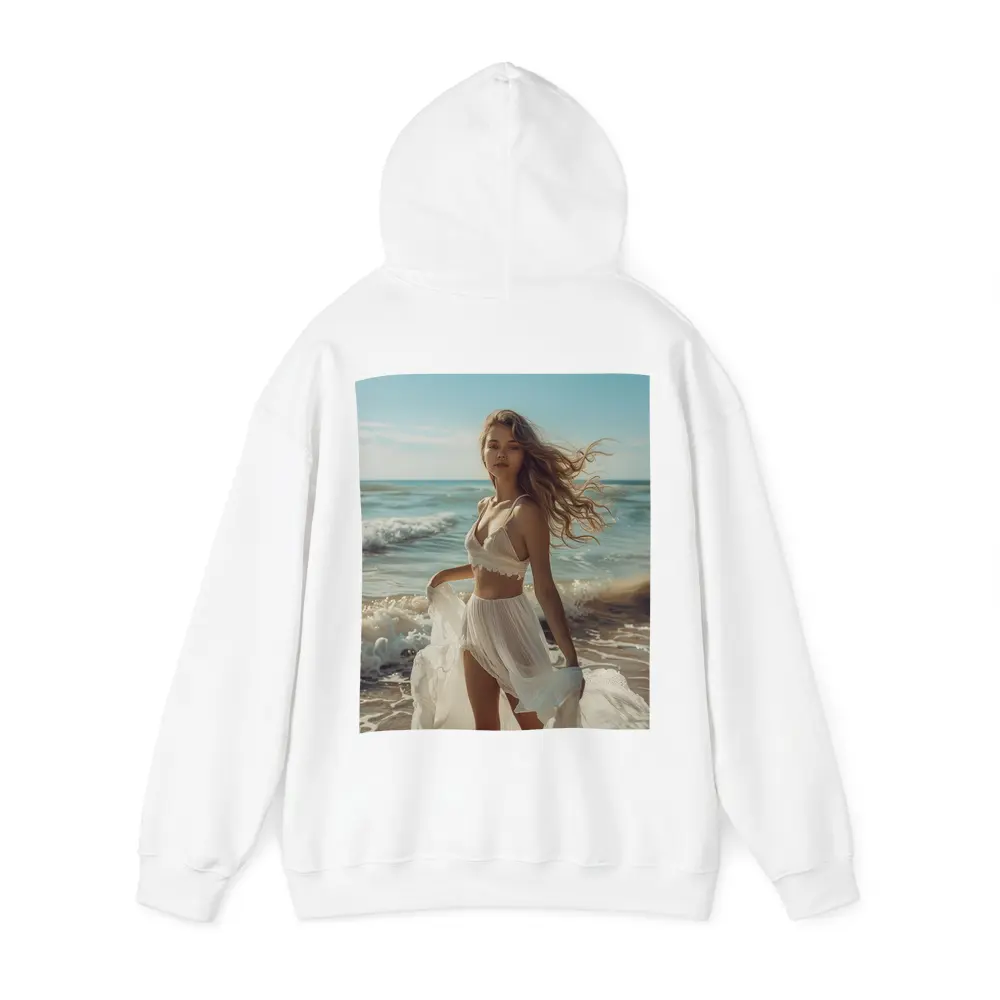 Young Woman White Dress Ocean Beach – Hoodies