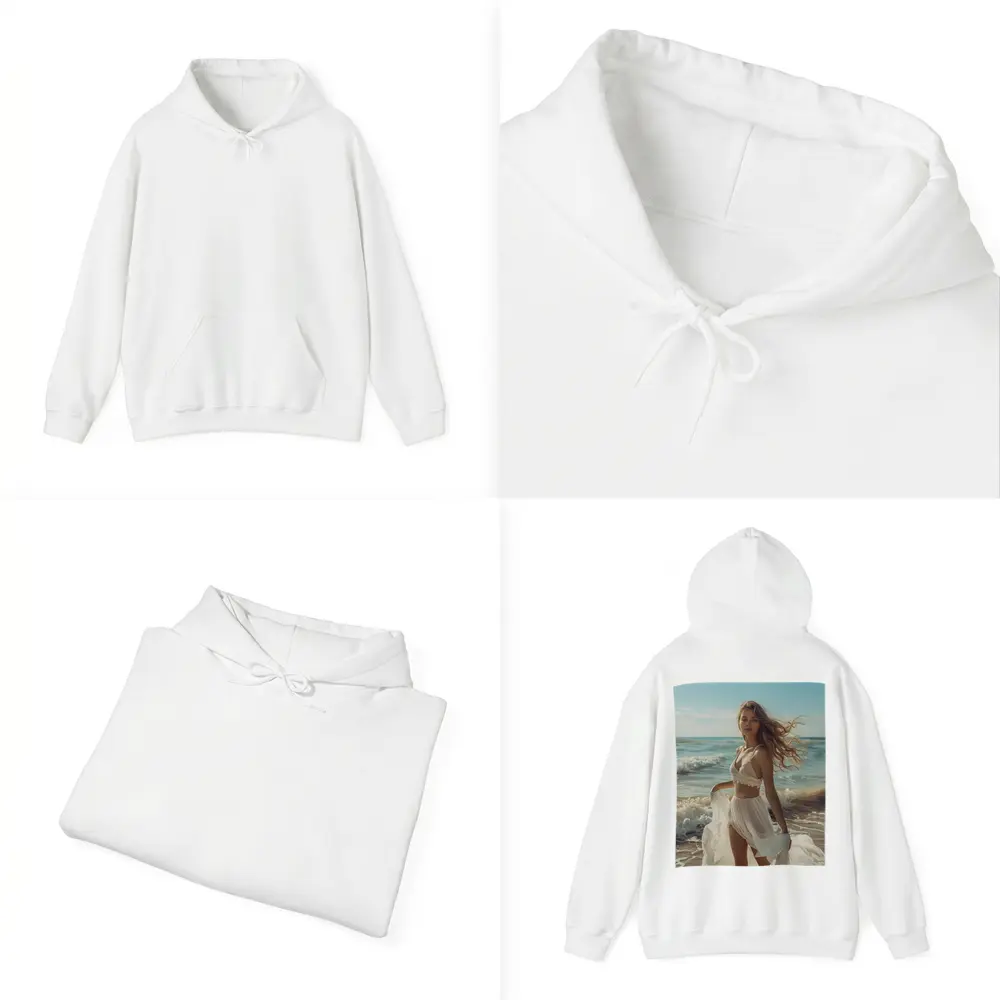 Young Woman White Dress Ocean Beach – Hoodies