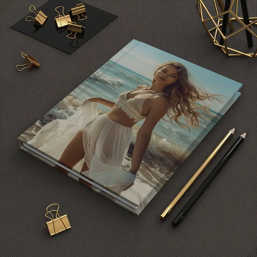Young Woman White Dress Ocean Beach – Notebooks