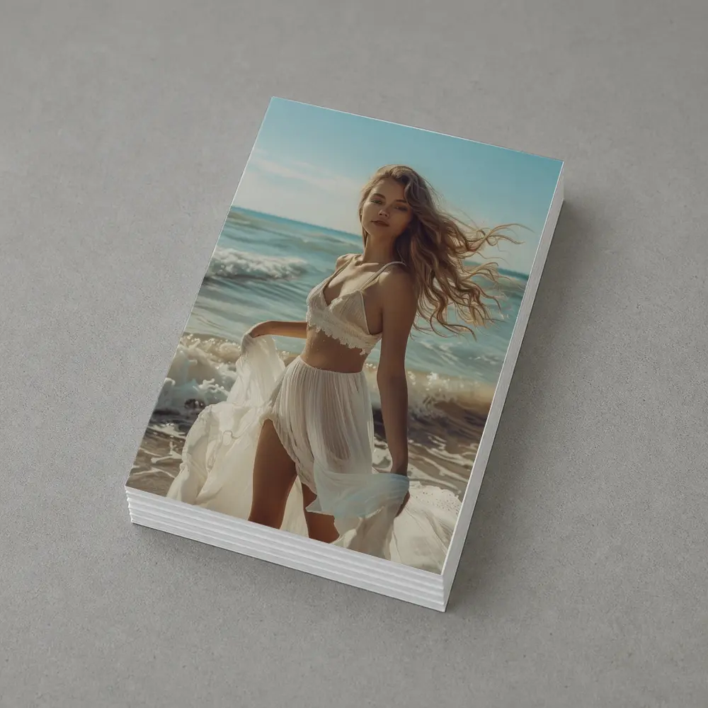 Young Woman White Dress Ocean Beach – Postcards