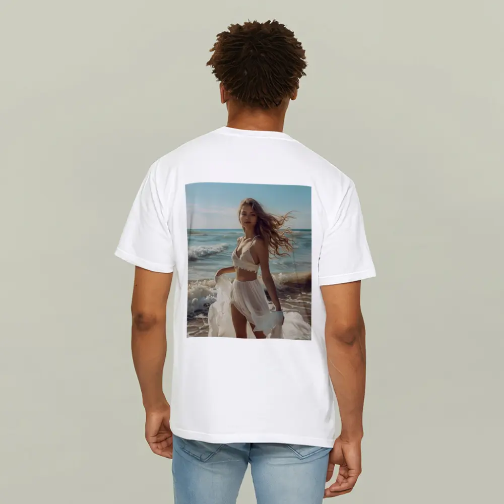 Young Woman White Dress Ocean Beach – T-Shirts